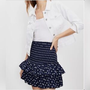 NWT Navy blue Loft smocked ruffle skirt Petite XS